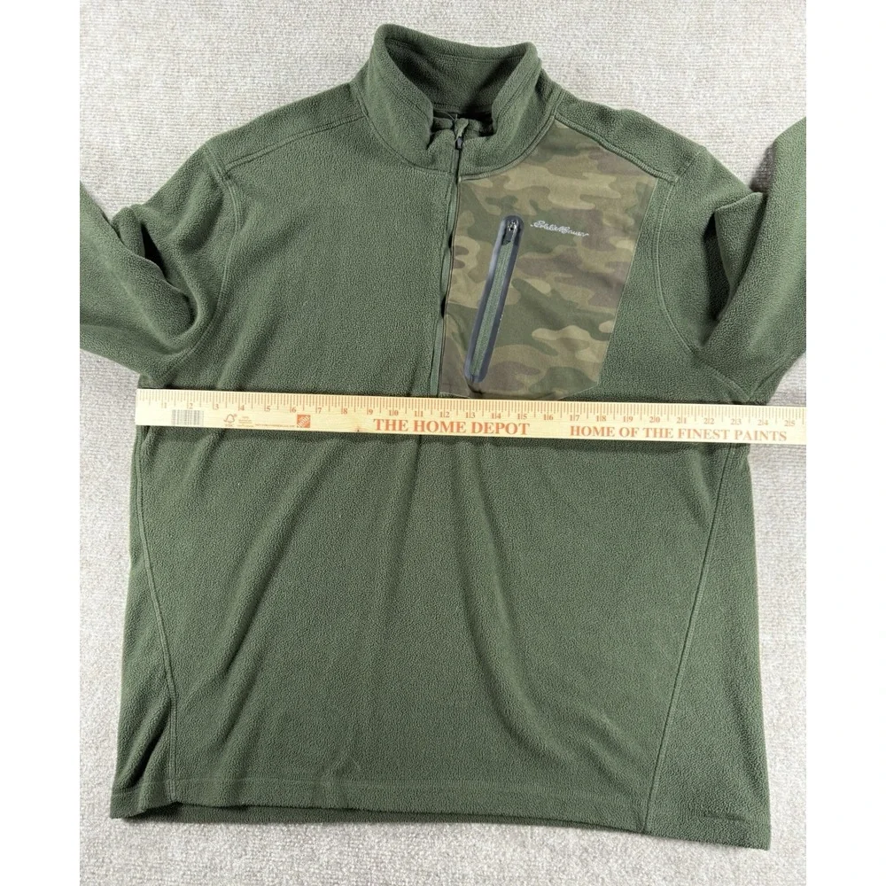 Eddie Bauer Men's XL Fleece Pullover Green Camo Quarter Zip Outdoor Warm Jacket‎